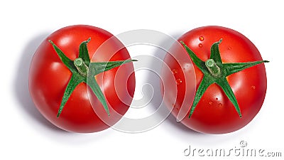 Tomato with and without dewdrops, top view, paths Stock Photo