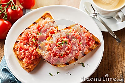 Tomato,garlic and onion salsa on tostada Stock Photo