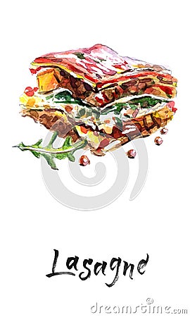 Tomato and ground beef lasagne with cheese layered between sheets of traditional Italian pasta Vector Illustration