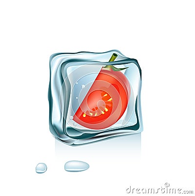 Tomato in ice cube isolated Stock Photo