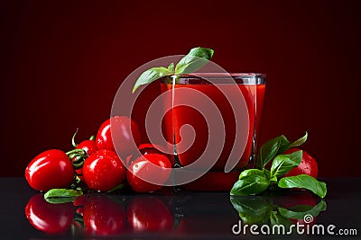 Tomato juice with basil Stock Photo