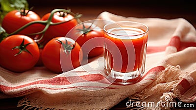 Tomato juice. Fresh red tomato detox juice in glass. Homemade tomato juice. Stock Photo