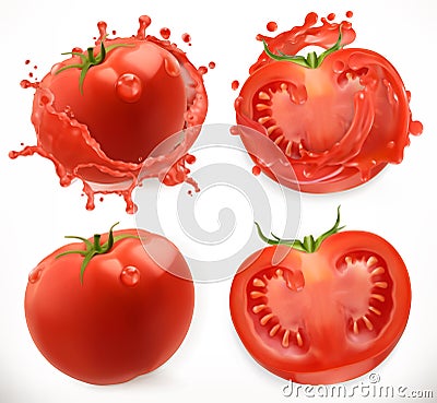 Tomato juice. Fresh vegetable. Vector icon set Vector Illustration