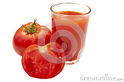 Tomato juice and ripe pink tomatoes Stock Photo