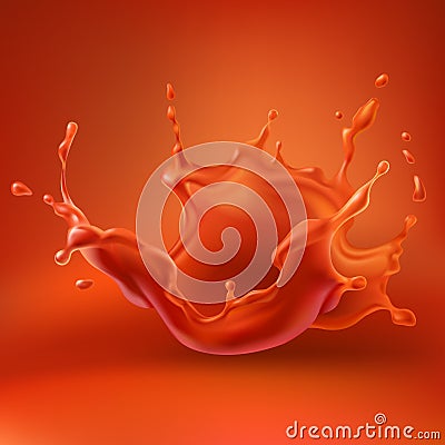 Tomato juice splash with spray realistic vector Vector Illustration