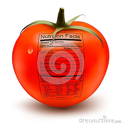 Tomato with a nutrition facts label. Vector Illustration