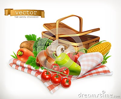 Tomato, onions, pepper, carrot and corn. Isolated 3d vector icon Vector Illustration