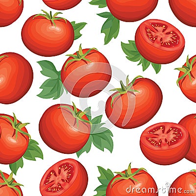 Tomato over white background. Vegetable shop seamless pattern. Stock Photo