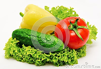 Tomato paprika cucumber and lettuce isolated Stock Photo