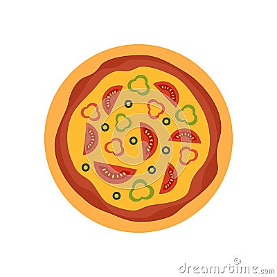 Tomato paprika pizza icon flat isolated vector Cartoon Illustration