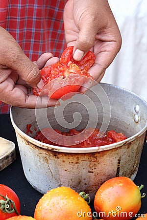 Tomato peeling Stock Photo