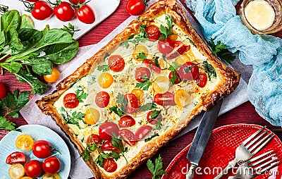 Tomato puff pastry tart Stock Photo