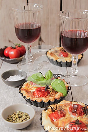 tomato quiche with wine, the national prescription France Stock Photo