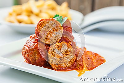 Tomato sauce meatballs Stock Photo
