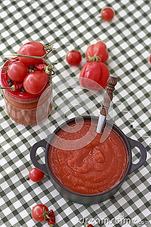 Tomato sauce red, black and white Stock Photo
