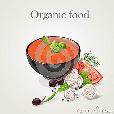 Tomato soup with fresh vegetables-EPS10 Vector Illustration