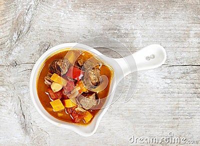 Tomato soup with fresh vegetables and meat Stock Photo