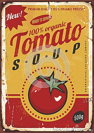 Tomato soup vintage metal sign image Vector Illustration