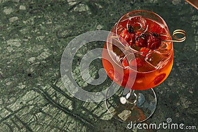 Tomato sprits cocktail on bar counter table Stock Photo