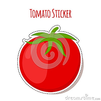 Tomato sticker made in cartoon flat style. Label for market Vector Illustration