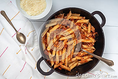 Tomato And Tuna Fish Pasta With Parmesan Stock Photo