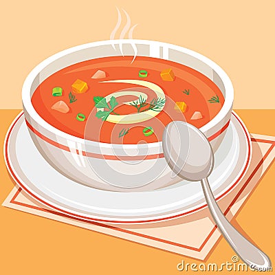 Tomato vegetable soup Vector Illustration