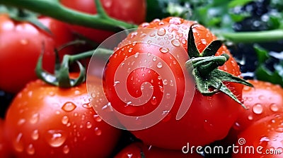 Tomato with waterdrop in the garden Generative ai Stock Photo