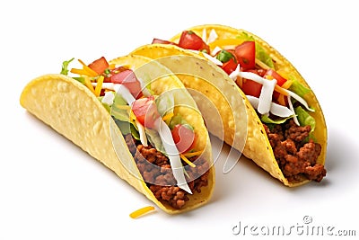 tomato beef mexican tortilla vegetable food meat taco white white on. Generative AI. Stock Photo