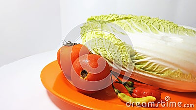 The Tomatoes, Chilli and Chinesee Cabbage Stock Photo