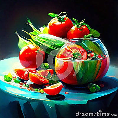 Tomatoes and cucumbers in a glass bowl on a black background AI generated Stock Photo