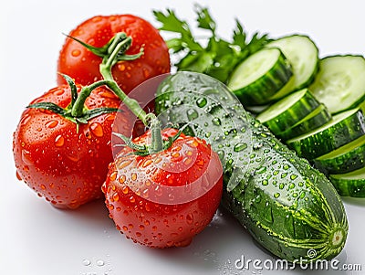Tomatoes, cucumbers and tomatoes on a white background Stock Photo