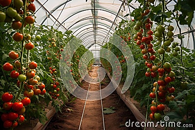 Tomatoes greenhouse, Industrial greenhouse to grow tomatoes Stock Photo