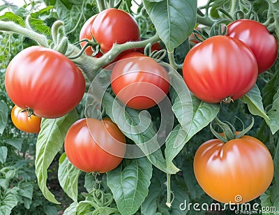 Tomatoes in a greenhouse that produces a lot of fruit.generative AI Stock Photo