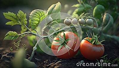 tomatoes grow in the garden, generative ai Stock Photo