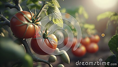 tomatoes grow in the garden, generative ai Stock Photo