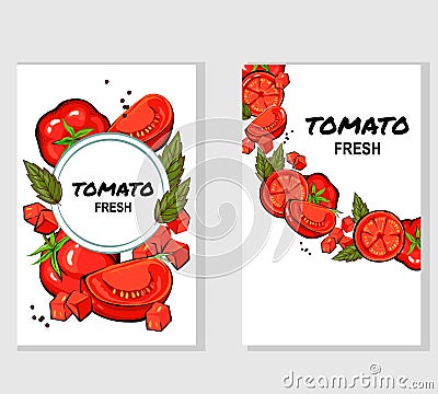 Tomatoes hand drawn banners or labels set. Tomato frames, vector illustration. Vector Illustration