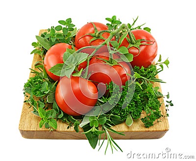 Tomatoes And Herbs Stock Photo