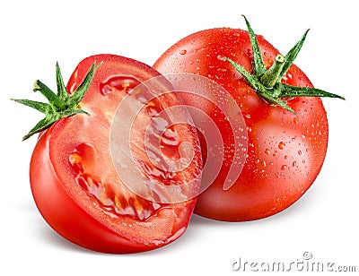 Tomatoes. Whole and a half isolated on white Stock Photo