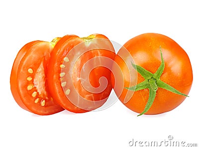 Tomatoes, whole and sliced. Stock Photo