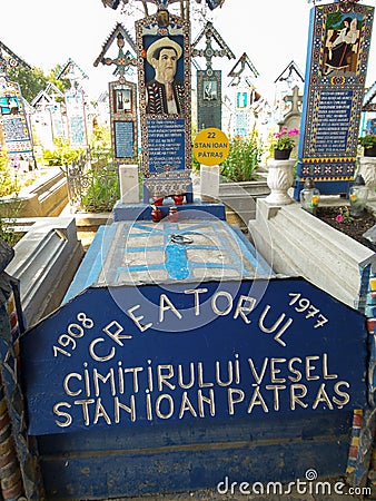 Tomb creator `Merry Cemetery` in Sapanta, Maramures, Romania Editorial Stock Photo