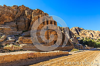 Tomb at the entrance of Petra the ancient City Al Khazneh in Jo Stock Photo