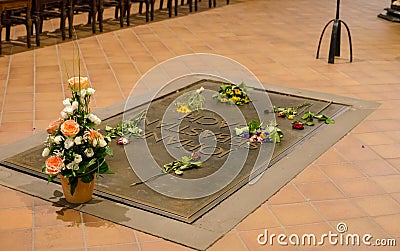 Tomb of famous German composer Johann Sebastian Bach in St Thomas Church Thomaskirche in Leipzig, Germany Editorial Stock Photo