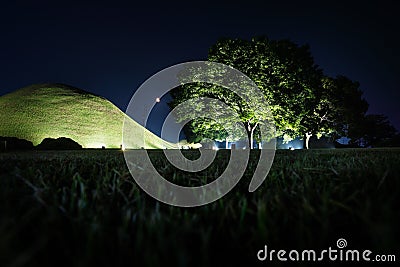 Tomb grave and trees in a park at night in Gyeongju, South Korea, Asia Stock Photo