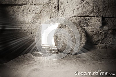 Tomb of Jesus. Jesus Christ Resurrection. Christian easter concept Stock Photo