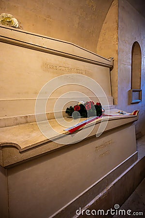 The Tomb of Marie Curie-Sklodowska and Pierre Currie in the crypt of Pantheon Editorial Stock Photo