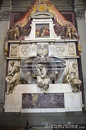 Tomb of Michelangelo di Lodovico Buonarroti Simoni in the Basilica of Santa Croce, Florence, Italy, Europe Editorial Stock Photo