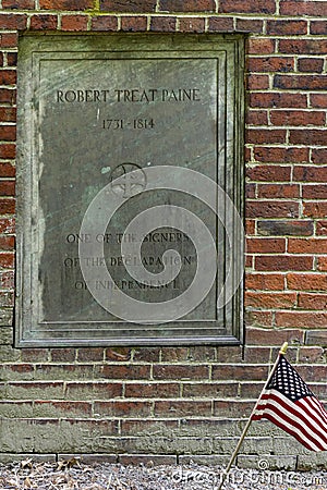 Tomb of Robert Treat Paine, one of the signers of the declaration of independence. Resting at Granary Burying Ground, Editorial Stock Photo