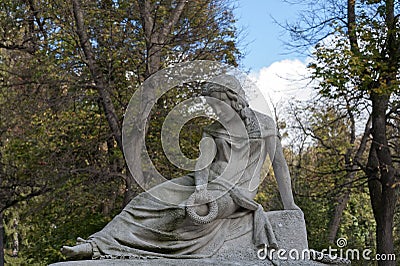 Tomb sculpture of a woman with wreath Stock Photo