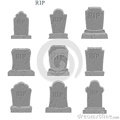 Tomb set. Ancient RIP. Collection of gravestones. Grave on white Vector Illustration