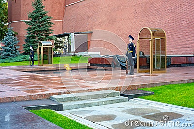 22.09.2018.Tomb of the unknown soldier.Alexander garden .honor guard near the eternal flame. Editorial Stock Photo